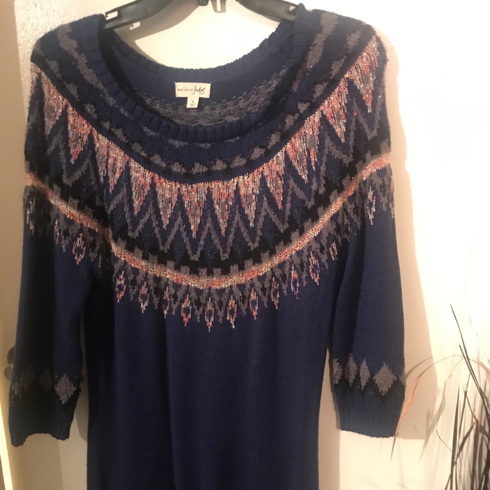 Blue sweater dress